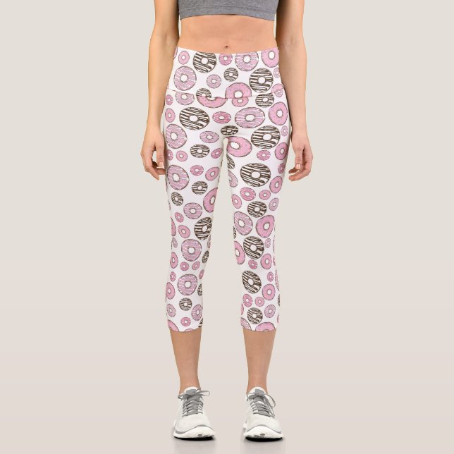 Pattern Of Donuts, Pink Donuts, White Donuts Capri Leggings (Front)