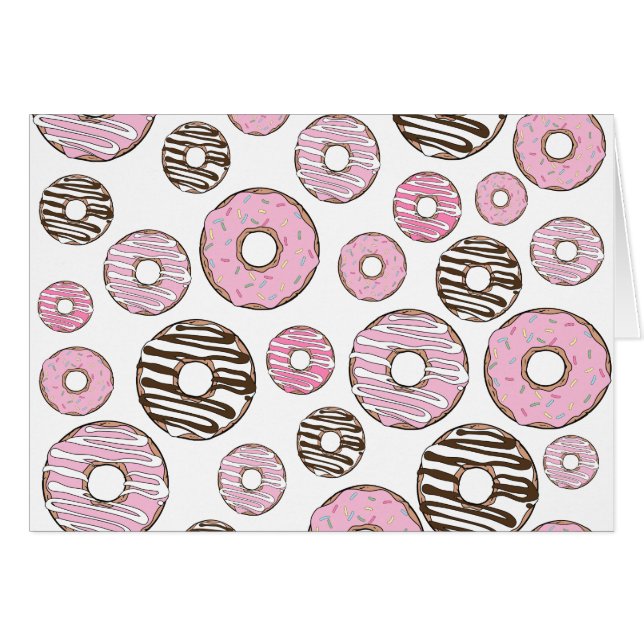 Pattern Of Donuts, Pink Donuts, White Donuts Cards (Front Horizontal)
