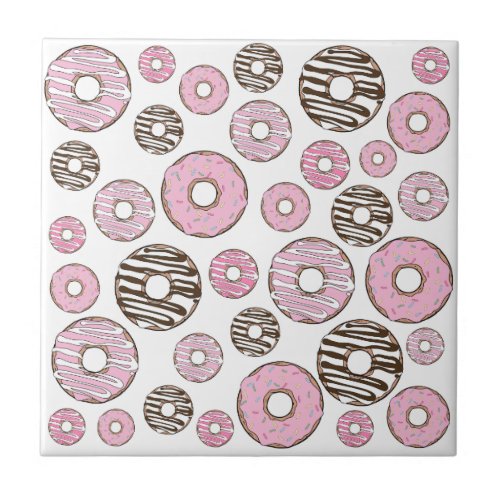 Pattern Of Donuts Pink Donuts White Donuts Ceramic Tile