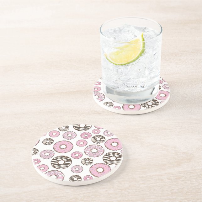 Pattern Of Donuts, Pink Donuts, White Donuts Coaster (Side)