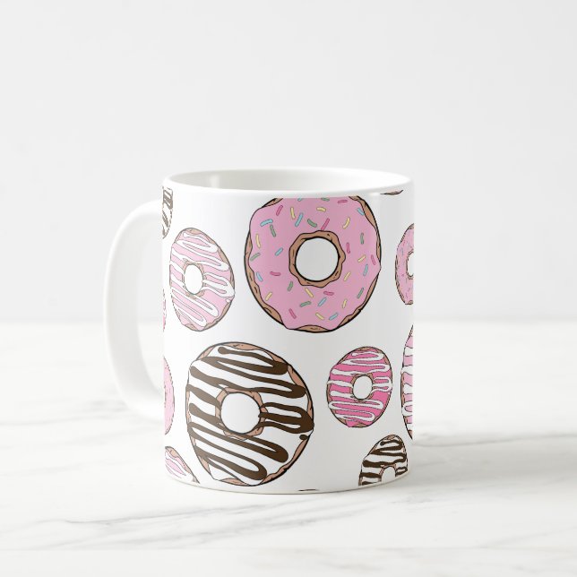 Pattern Of Donuts, Pink Donuts, White Donuts Coffee Mug (Front Left)