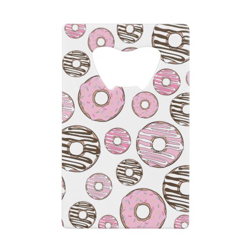 Pattern Of Donuts Pink Donuts White Donuts Credit Card Bottle Opener
