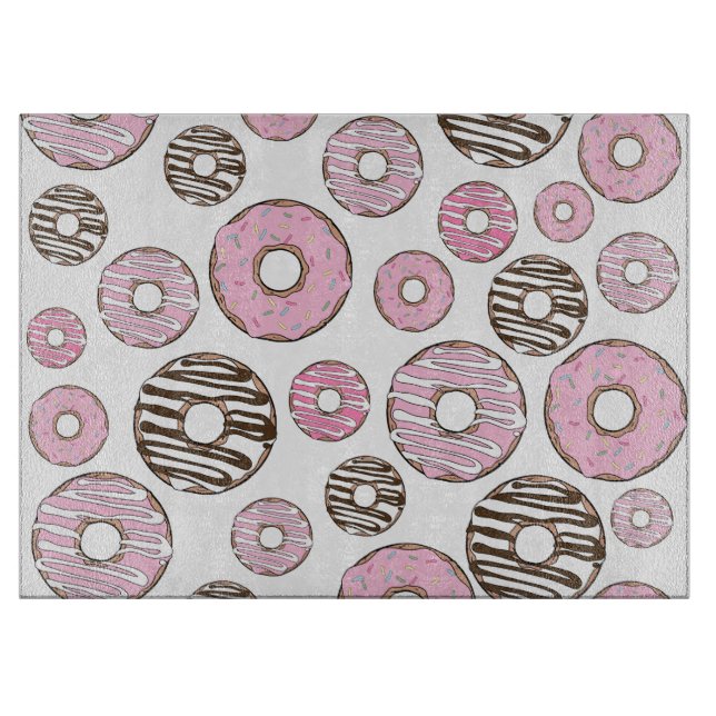 Pattern Of Donuts, Pink Donuts, White Donuts Cutting Board (Front)