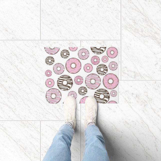 Pattern Of Donuts, Pink Donuts, White Donuts Doormat (Indoor)