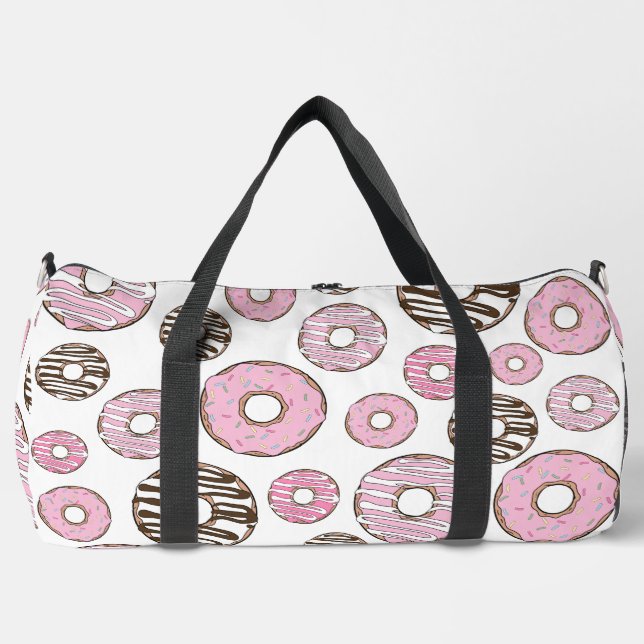Pattern Of Donuts, Pink Donuts, White Donuts Duffle Bag (Front)
