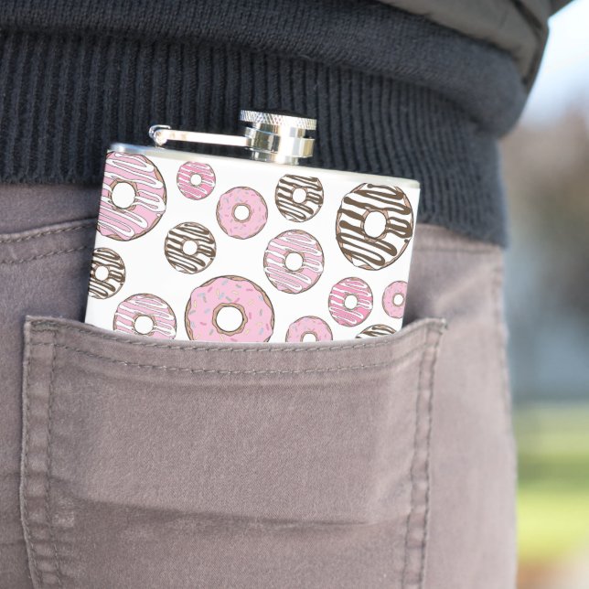 Pattern Of Donuts, Pink Donuts, White Donuts Flask (In Situ)