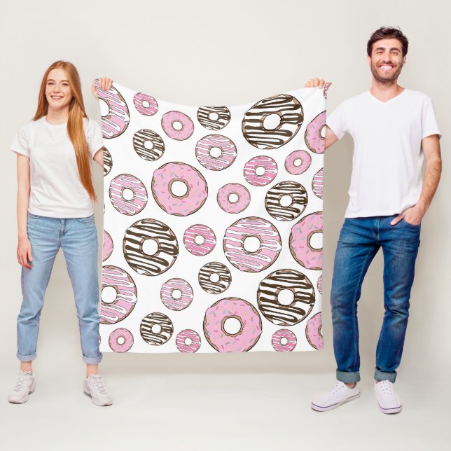 Pattern Of Donuts, Pink Donuts, White Donuts Fleece Blanket (In Situ)