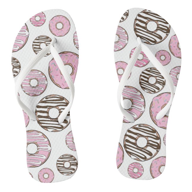 Pattern Of Donuts, Pink Donuts, White Donuts Flip Flops (Footbed)