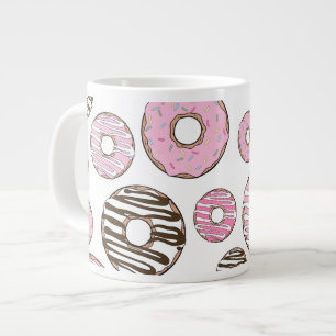 Pattern Of Donuts, Pink Donuts, White Donuts Giant Coffee Mug