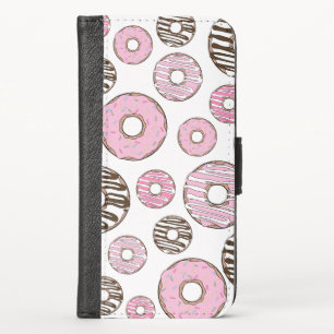 Pattern Of Donuts, Pink Donuts, White Donuts iPhone X Wallet Case