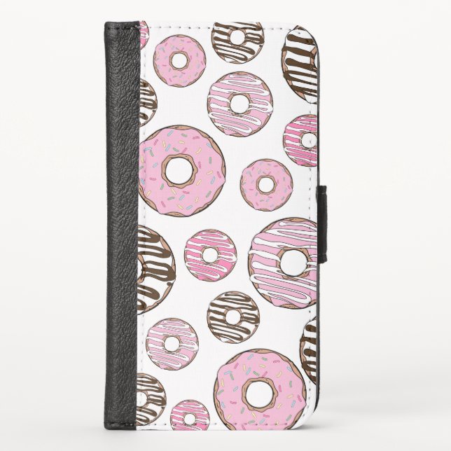 Pattern Of Donuts, Pink Donuts, White Donuts iPhone Wallet Case (Front)