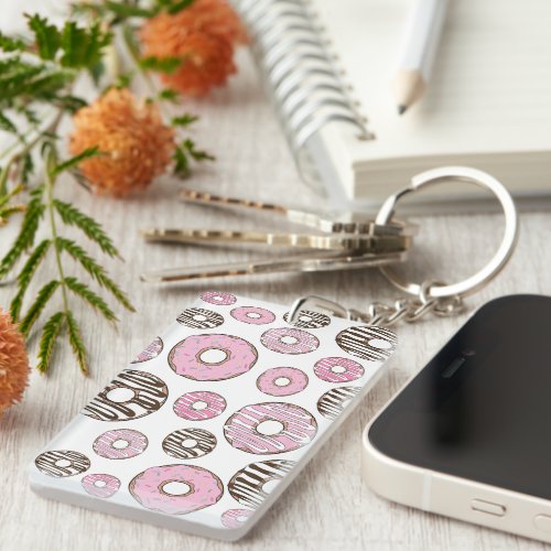 Pattern Of Donuts Pink Donuts White Donuts Keychain