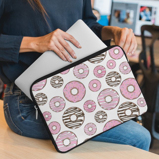 Pattern Of Donuts, Pink Donuts, White Donuts Laptop Sleeve (Creator Uploaded)