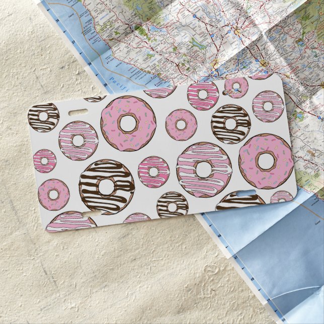Pattern Of Donuts, Pink Donuts, White Donuts License Plate (In Situ)