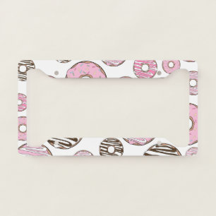 Pattern Of Donuts, Pink Donuts, White Donuts License Plate Frame