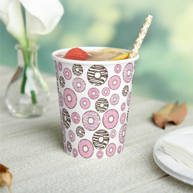 Pattern Of Donuts, Pink Donuts, White Donuts Paper Cups (Insitu)