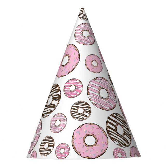 Pattern Of Donuts, Pink Donuts, White Donuts Party Hat (Front)
