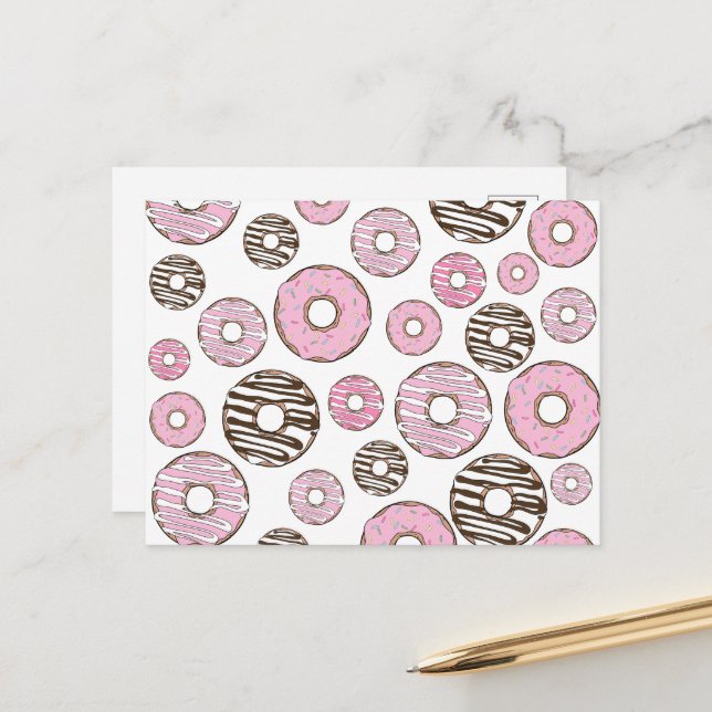 Pattern Of Donuts, Pink Donuts, White Donuts Postcard (Front/Back In Situ)