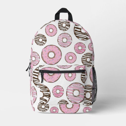 Pattern Of Donuts Pink Donuts White Donuts Printed Backpack