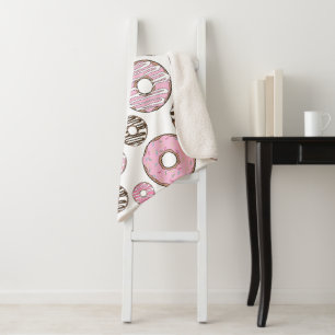 Pattern Of Donuts, Pink Donuts, White Donuts Sherpa Blanket