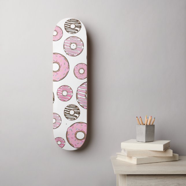 Pattern Of Donuts, Pink Donuts, White Donuts Skateboard (Wall Art)