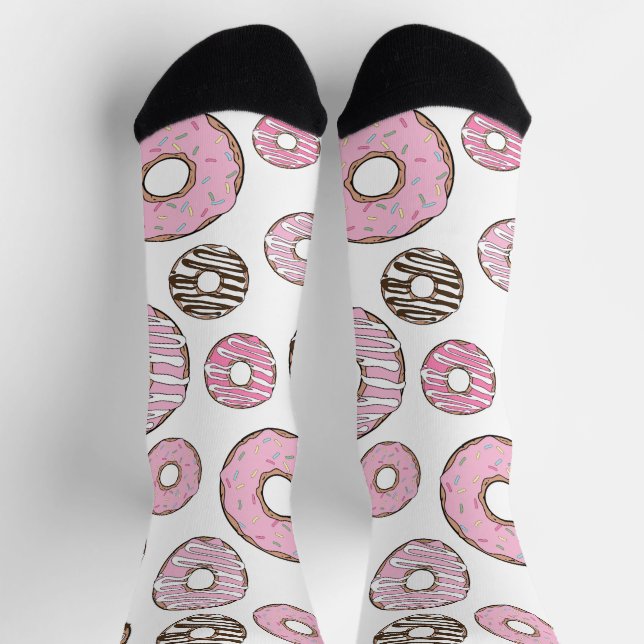 Pattern Of Donuts, Pink Donuts, White Donuts Socks (Top)