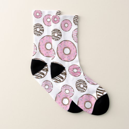 Pattern Of Donuts Pink Donuts White Donuts Socks