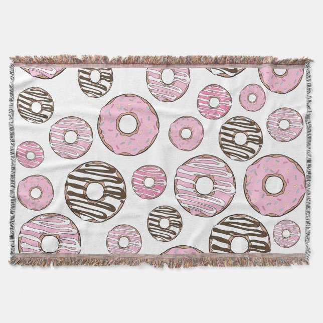 Pattern Of Donuts, Pink Donuts, White Donuts Throw Blanket (Front)