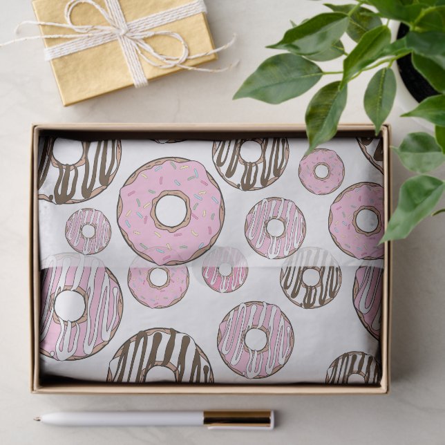 Pattern Of Donuts, Pink Donuts, White Donuts Tissue Paper (Gift)
