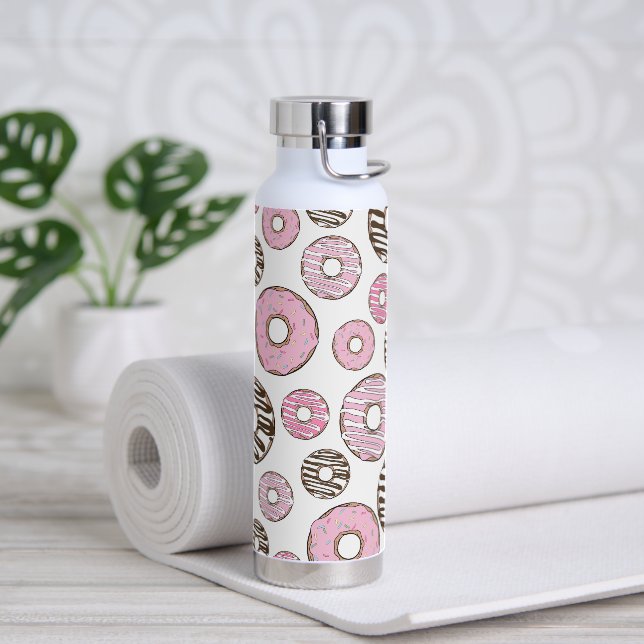 Pattern Of Donuts, Pink Donuts, White Donuts Water Bottle (Yoga)