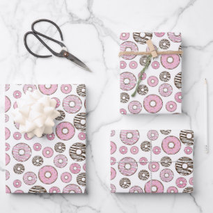 Pattern Of Donuts, Pink Donuts, White Donuts Wrapping Paper Sheets