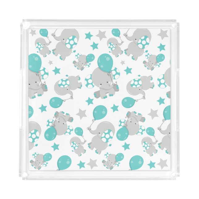Pattern Of Elephants, Cute Elephants - Blue Gray Acrylic Tray (Front)