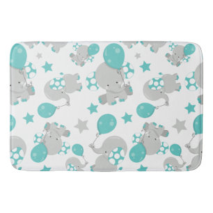 Pattern Of Elephants, Cute Elephants - Blue Gray Bath Mat