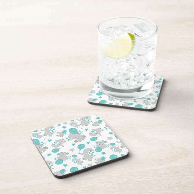 Pattern Of Elephants, Cute Elephants - Blue Gray Beverage Coaster (Right Side)