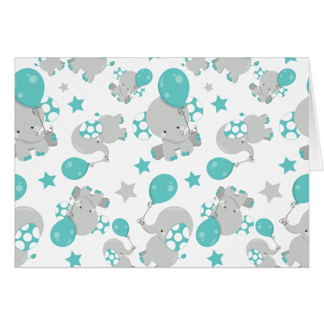 Pattern Of Elephants, Cute Elephants - Blue Gray Cards (Front Horizontal)