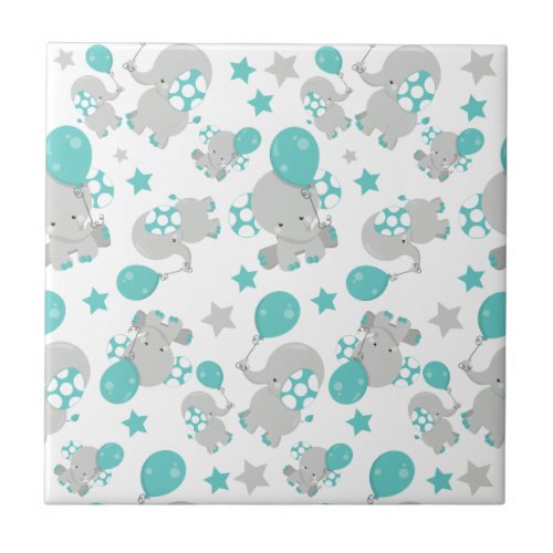 Pattern Of Elephants Cute Elephants _ Blue Gray Ceramic Tile