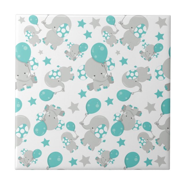 Pattern Of Elephants, Cute Elephants - Blue Gray Ceramic Tile (Front)