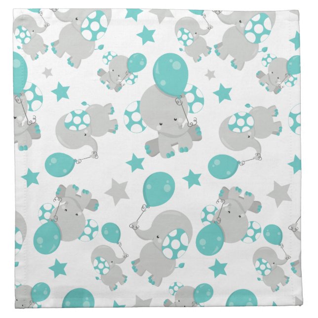 Pattern Of Elephants, Cute Elephants - Blue Gray Cloth Napkin (Front)