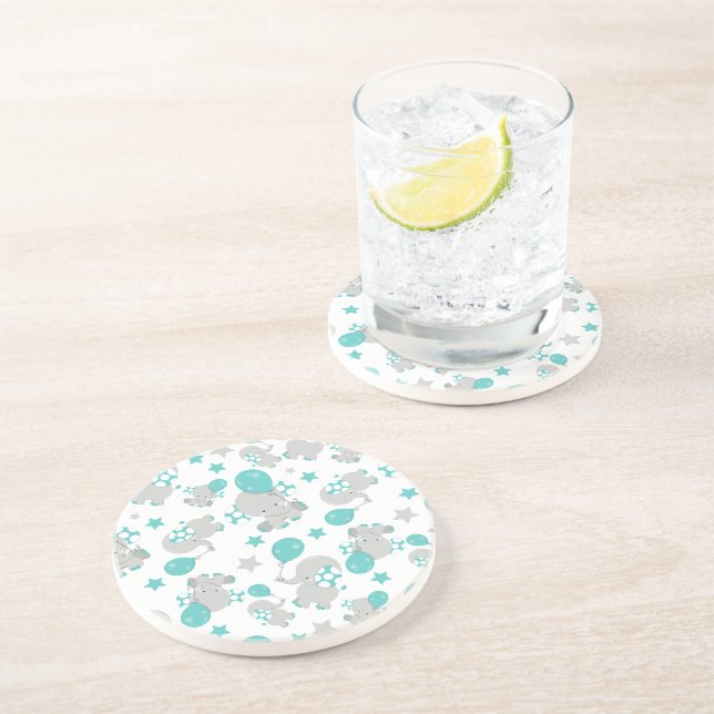 Pattern Of Elephants, Cute Elephants - Blue Gray Coaster (Side)