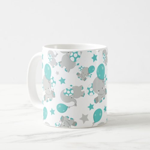 Pattern Of Elephants Cute Elephants _ Blue Gray Coffee Mug