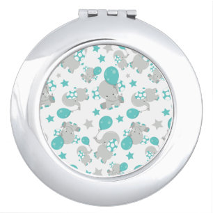 Pattern Of Elephants, Cute Elephants - Blue Gray Compact Mirror