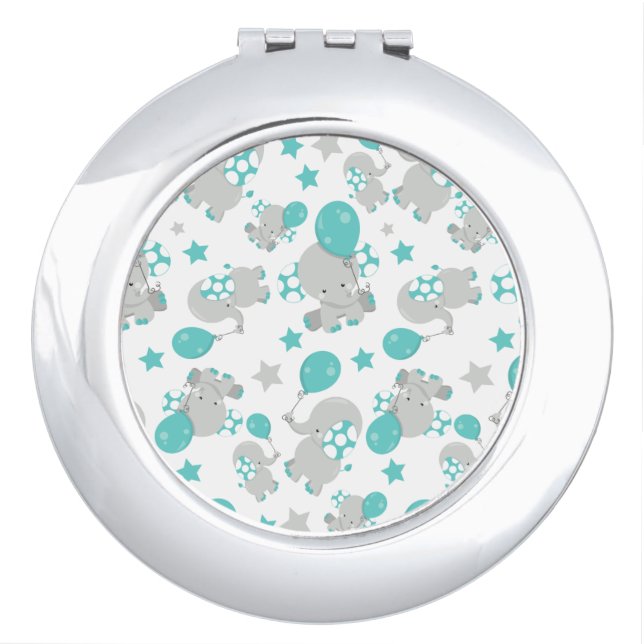 Pattern Of Elephants, Cute Elephants - Blue Gray Compact Mirror (Front)