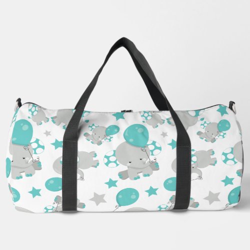 Pattern Of Elephants Cute Elephants _ Blue Gray Duffle Bag