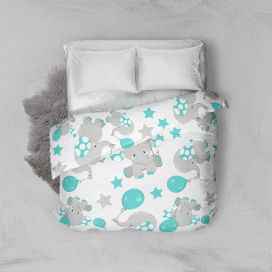Pattern Of Elephants, Cute Elephants - Blue Gray Duvet Cover