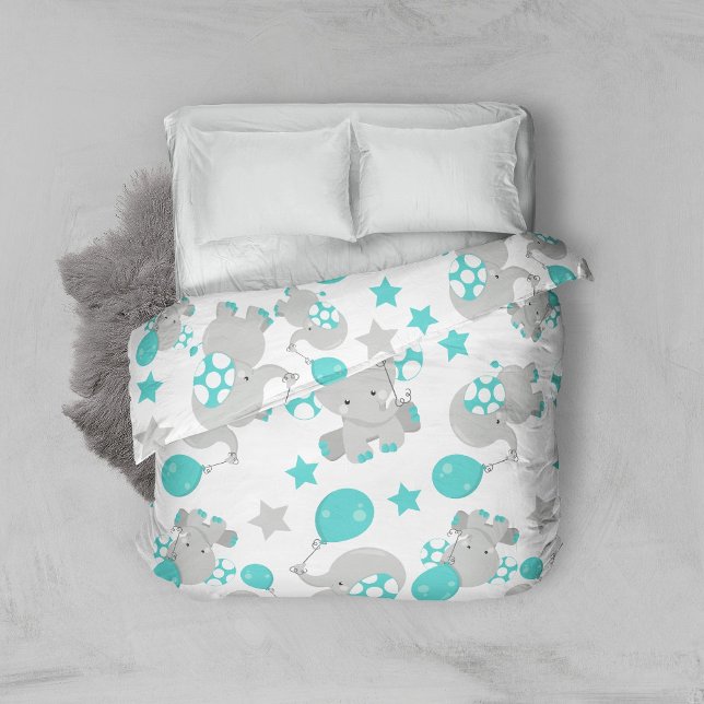 Pattern Of Elephants, Cute Elephants - Blue Gray Duvet Cover (Creator Uploaded)