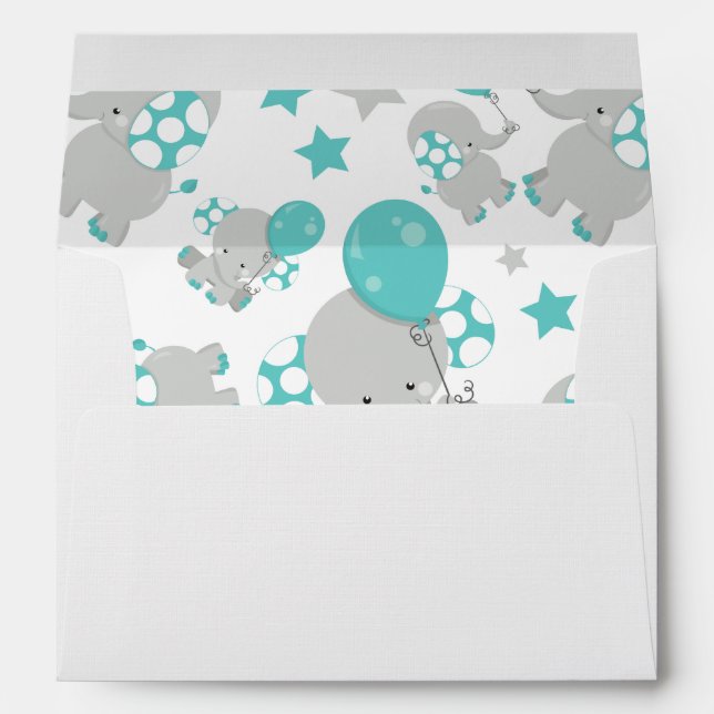 Pattern Of Elephants, Cute Elephants - Blue Gray Envelope (Back (Bottom))