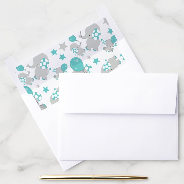 Pattern Of Elephants, Cute Elephants - Blue Gray Envelope Liner (Desk)