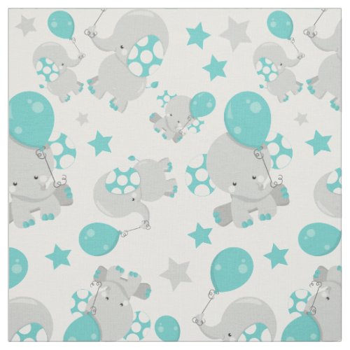 Pattern Of Elephants Cute Elephants _ Blue Gray Fabric