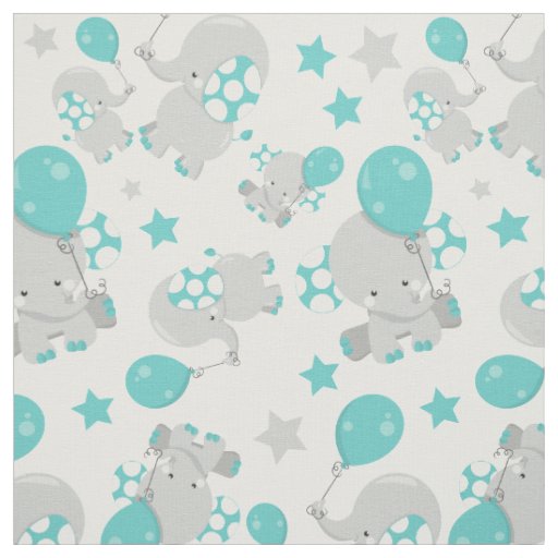 Pattern Of Elephants, Cute Elephants - Blue Gray Fabric