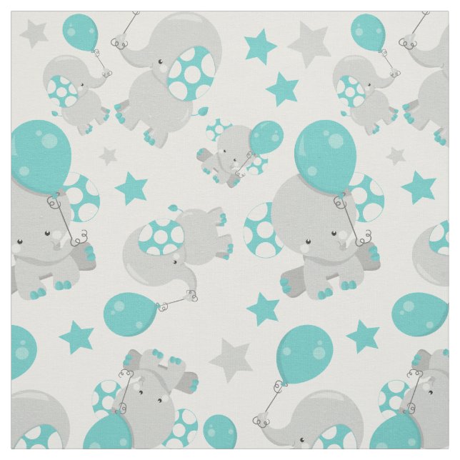 Pattern Of Elephants, Cute Elephants - Blue Gray Fabric (Swatch)